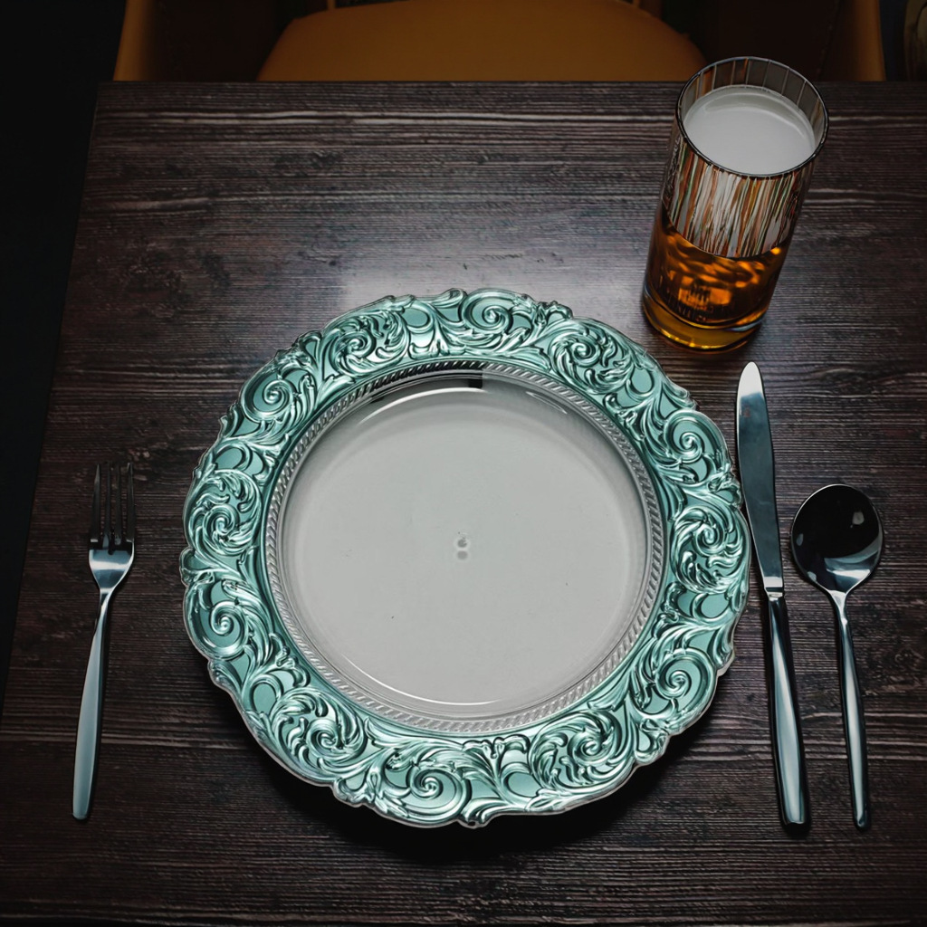 Fábrica de espejo directo de comercio exterior placas de cargador transparentes de estilo europeo banquete de bodas de hotel