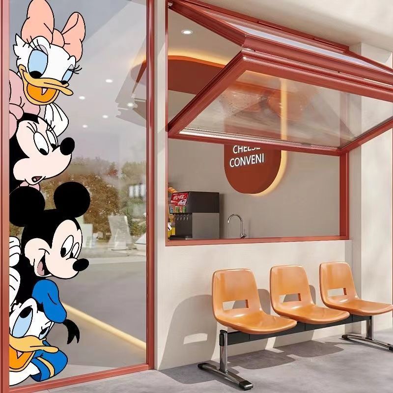 Cartoon Mickey Glass Door Decoration Stickers Creative Bathroom Sliding Door Anti-Collision Stickers Kitchen Bedroom Door Window Stickers