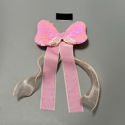 Battery car helmet decoration Motosiklet dəbilqələri - sequin-bow-ribbon-pink