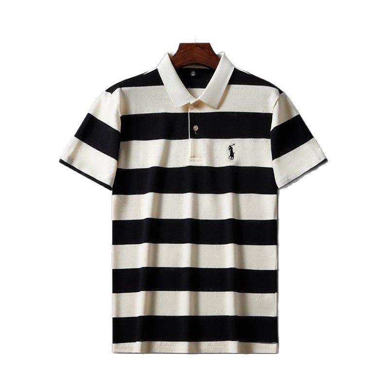 Camisa POLO para hombre verano nuevo estilo camiseta de manga corta a rayas casual de todo fósforo top joven de mediana edad tendencia de moda corto T masculino