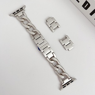 Suitable for Apple Iwatch10Se9876 Stainless Steel Single Row Denim Chain Metal Watch Strap Side Quick Release