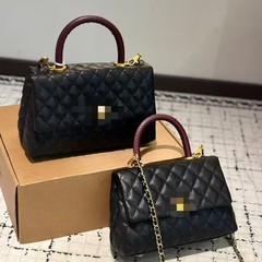 外贸香家鱼子酱handie手提口盖包真皮小香风菱格链条包时尚单肩