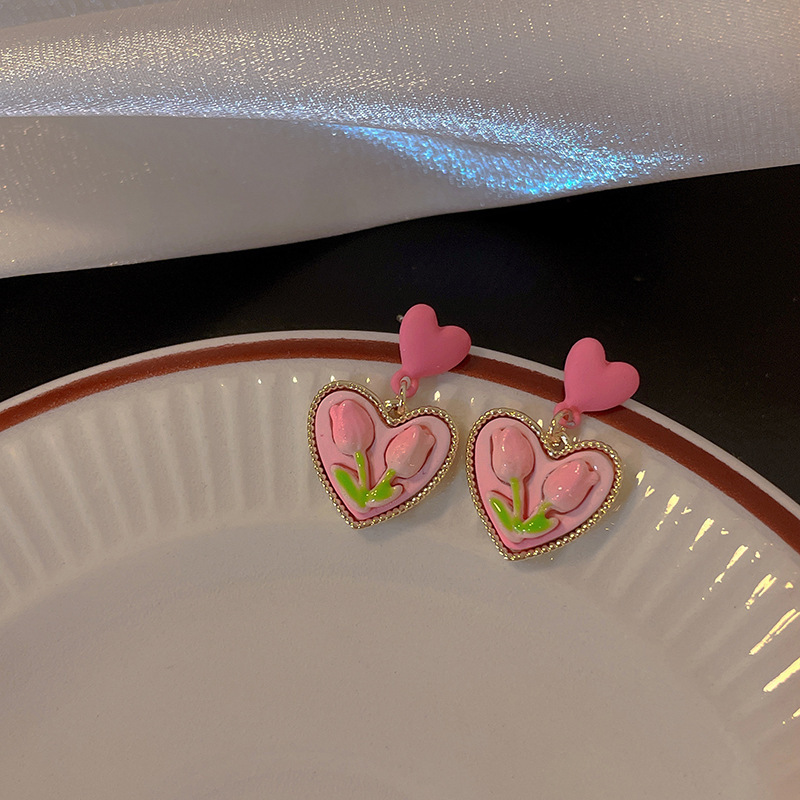 Sweet Heart Shape Wings Bow Knot Copper Plating Inlay Artificial Pearls Artificial Diamond Hoop Earr