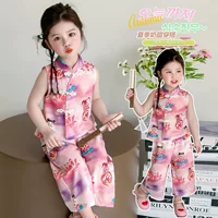 Девушки Нежа Новый китайский костюм Cheongsam Летнее платье 2025 Новый детский китайский стиль девушки Hanfu шоу костюмы