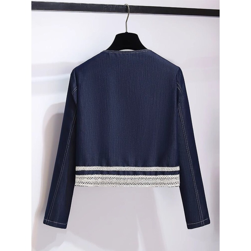 Denim Wide-Leg Pants Paired with Lace Short Jacket for Women, New Stylish Two-Piece Set for Summer