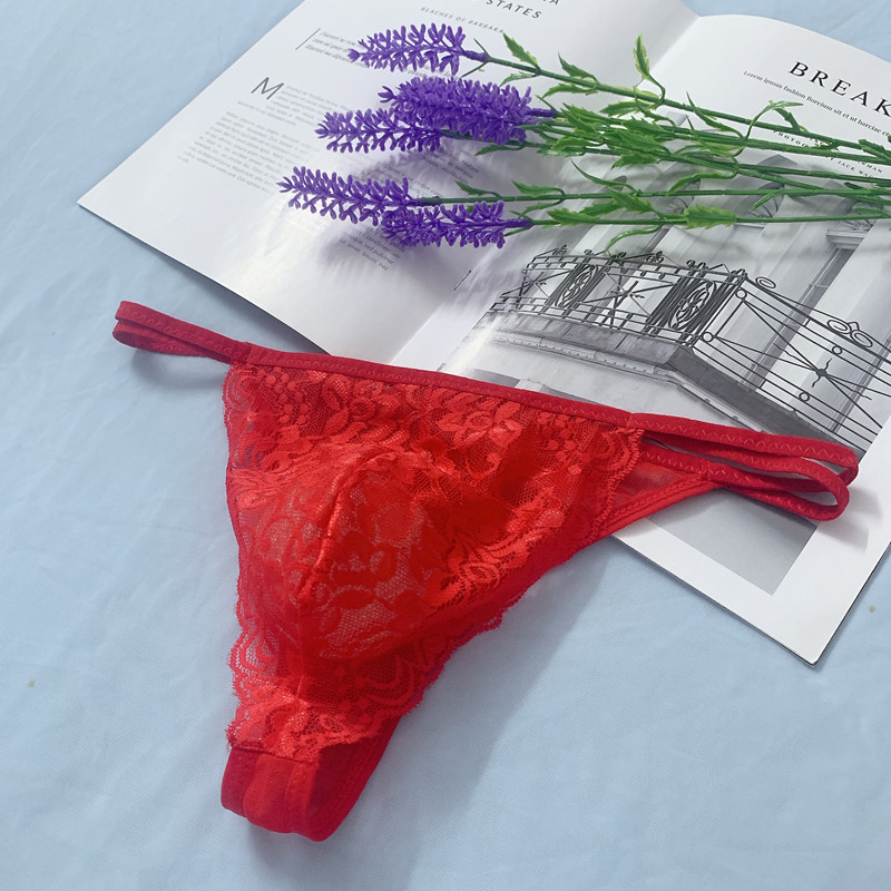 Lace Temptation Thong Seamless Transparent Fashion U-Convex Plus Size Sexy Men's Underwear_voghion.com