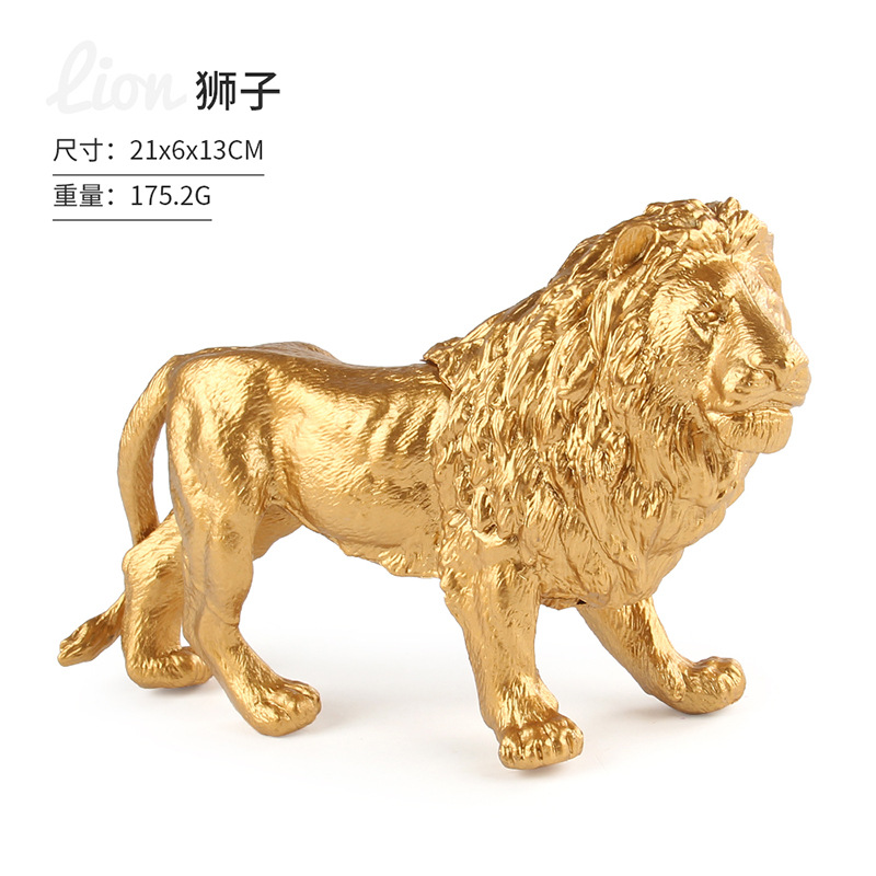 Transfronteriza nuevo oro animal serie decoración juguete simulación tigre león elefante rinoceronte modelo de escritorio estático