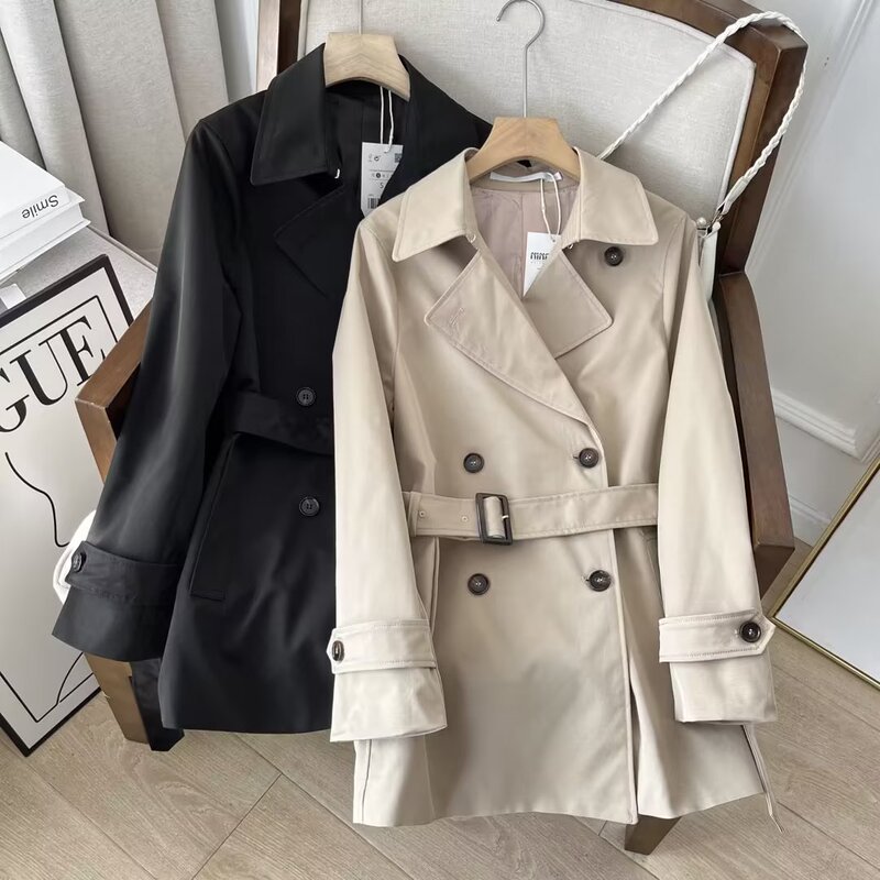 U's Fitting Room Women's Short Windbreaker (Short Jacket with Double Breasted Belt) 457227 Tweed Style