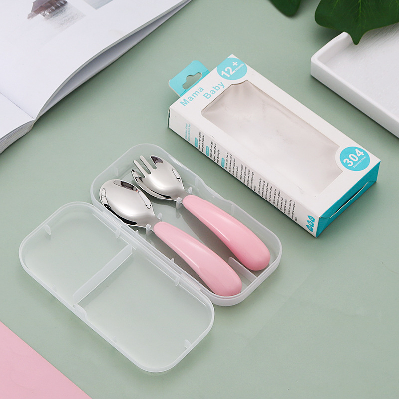 304 acero inoxidable niños cubiertos portátiles juegos de dibujos animados cuchara tenedor cuchara de entrenamiento para bebés cuchara tenedor casera