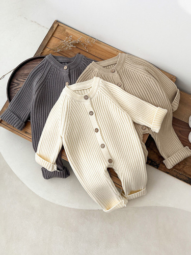 Korean baby jumpsuit autumn and winter clothes for boys and girls, pure color knitted climbing clothes for newborn winter sweaters, ha clothes