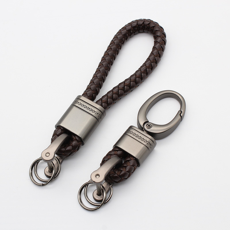 Lace Metal braided rope big head buckle car keychain household electric car key pendant simple leather rope wholesale