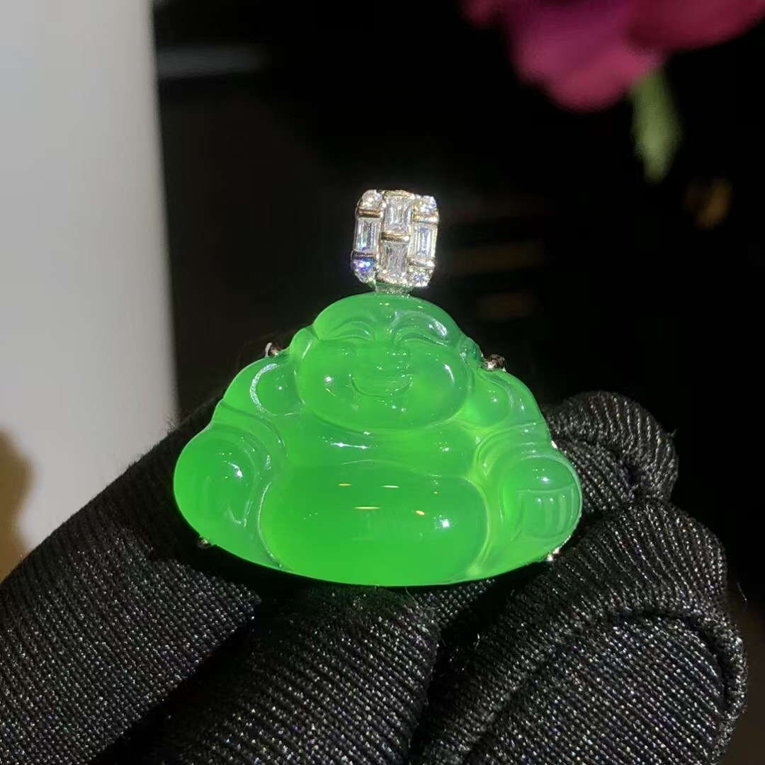 S 상감 된 틈새 자연 녹색 칼세도니 단순 올 매치 여성 보석 MAITREYA BUDDHA CHAIN BUDDHA PENDANT