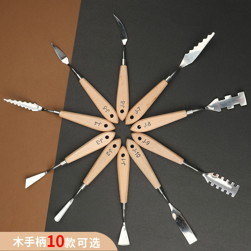Cross-border Amazon oil painting knife scraper color mixing knife wooden shaped oil painting art color mixing painting tools