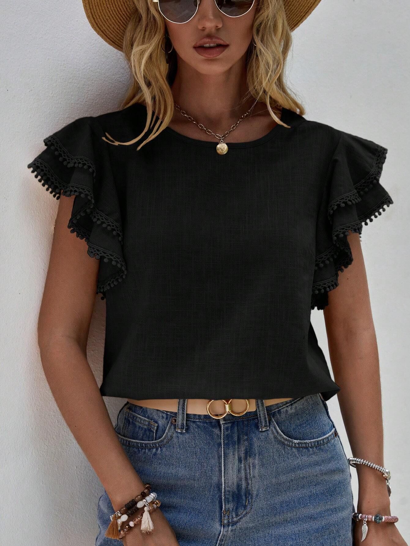 238g Weight Short Sleeve Sleeve Length Pullovers Placket Type Flounce Sleeve Sleeve Type Polyester Fabric Type Regular Top Length T-shirt Tops Type Holiday, Daily Occasion Round Neck Neckline Loose Fit Type Solid Color Pattern Summer Season Women's Gender Button Design Casual, Elegant Style Wholesale Women's Casual Elegant Solid Color Short Sleeve Button Blouses 16