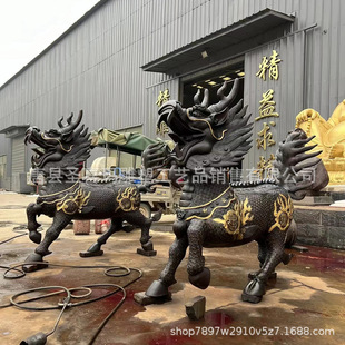 1.8 meters high pure copper fire Kirin large cast copper Kirin a pair of company hotel real estate door ornaments
