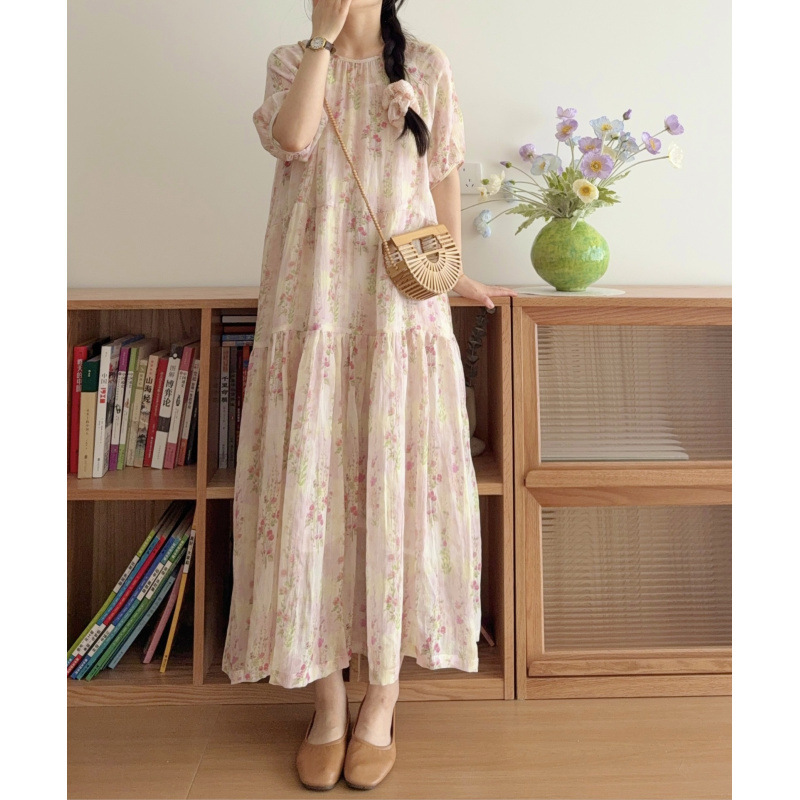 Fresh Style Floral dress Loose Slimming Artistic Mori Long dress