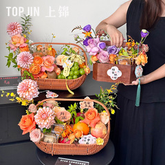 上锦 中秋节法式手提花篮鲜花月饼礼品包装篮花束插花篮花艺材料