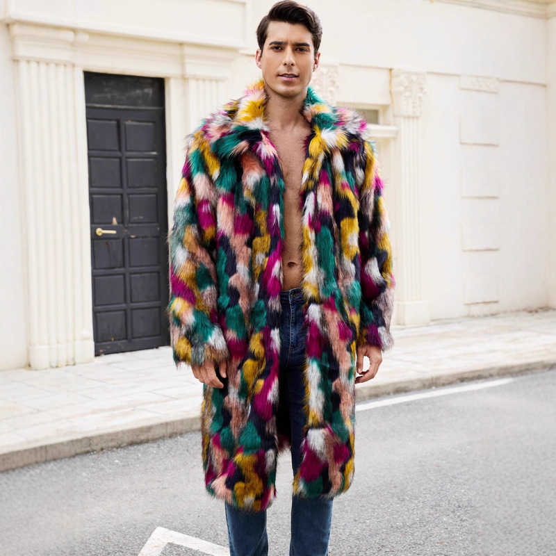 F1010 European and American Cross-Border Men's Imitation Fur Lapel Outwear Export Autumn and Winter New Colorful Warm Outwear for Men