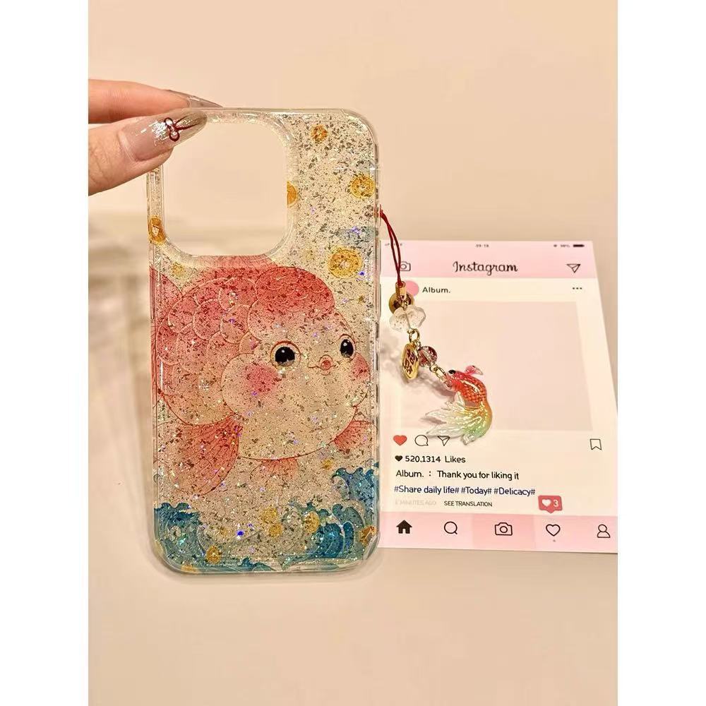 Nuevo brillo chino Lucky Koi para iPhone 14 funda para teléfono móvil 16ProMax Apple 15 hembra 13 colgante 16