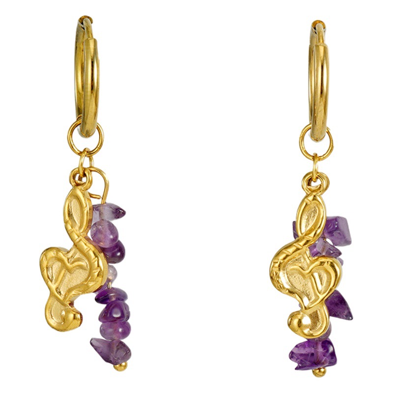 Pendientes de anillo de oreja de acero inoxidable 18k de moda transfronteriza nota musical pendientes de piedra natural pendientes de acero de titanio de estilo europeo y americano para mujeres