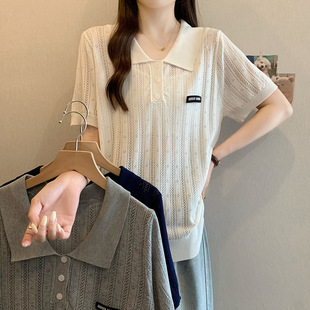 Plus Size Women's Clothing 2025 Summer New Loose Slimming Look Knitted Tops Fat mm Versatile Belly-Covering Short-Sleeved T-Shirts