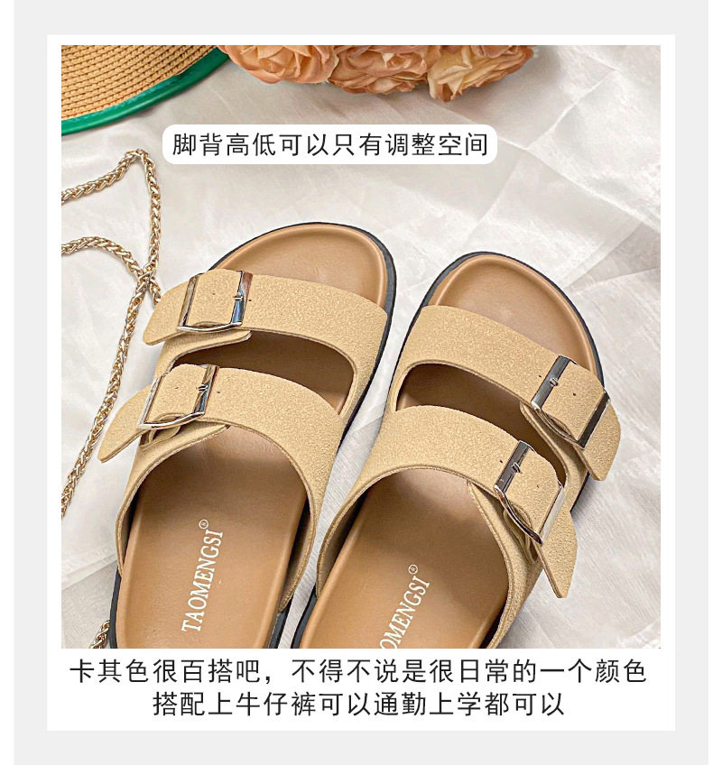 Dép sandal nữ quai ngang khóa đôi đế dày phong cách retro, mang ngoài trời — Màu Kaki, Màu trắng sữa, Màu đen chi tiết 11