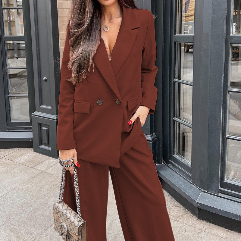 solid color long-sleeved loose suit jacket trousers two-piece set NSJZC138052