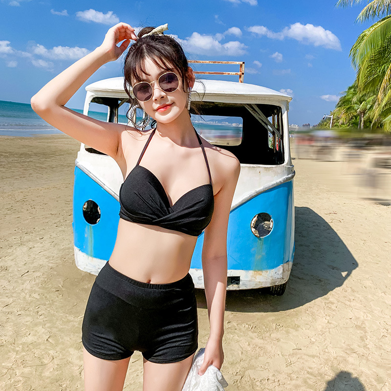 Traje de baño de tres piezas conservador con soporte de acero nuevo adelgazar blusa de moda push up traje de baño de aguas termales de las mujeres