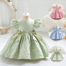女童礼服儿童公主裙蓬蓬花童刺绣连衣裙蝴蝶结跨境周岁小女孩演出