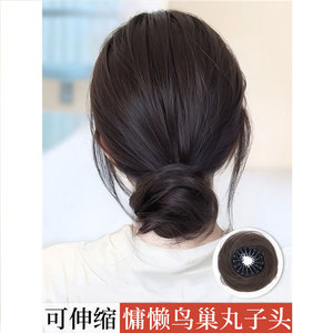 伸缩鸟巢丸子头假发发圈仿真发头顶蓬松花苞头盘发增发神器假发包
