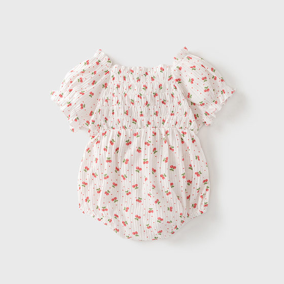0-2 years old baby clothes 2024 Summer thin romper baby girl's sheath small cherry newborn jumpsuit