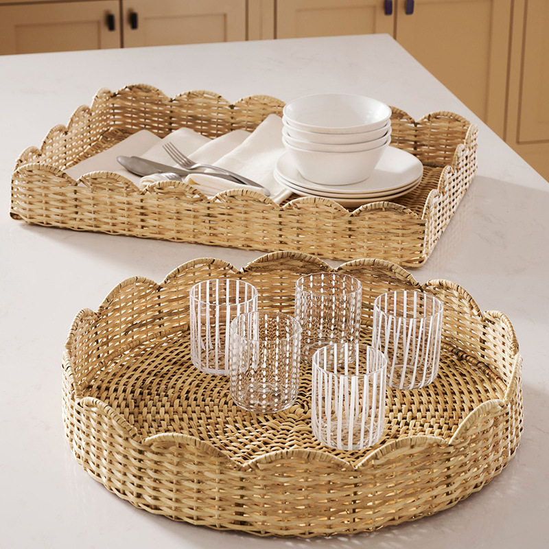 Bandeja de ratán bandeja de té Mesa doméstica bandeja de almacenamiento taza de agua bandeja de taza de té sala de estar japonesa bandeja de té merienda bandeja de frutas