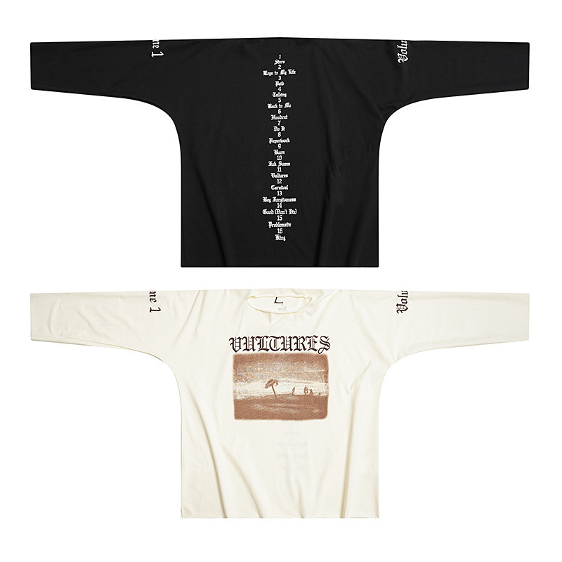 Cross-border early autumn Kanye KAN @ YE YEEZY X Vultures peripheral album casual long sleeve men's T-shirt