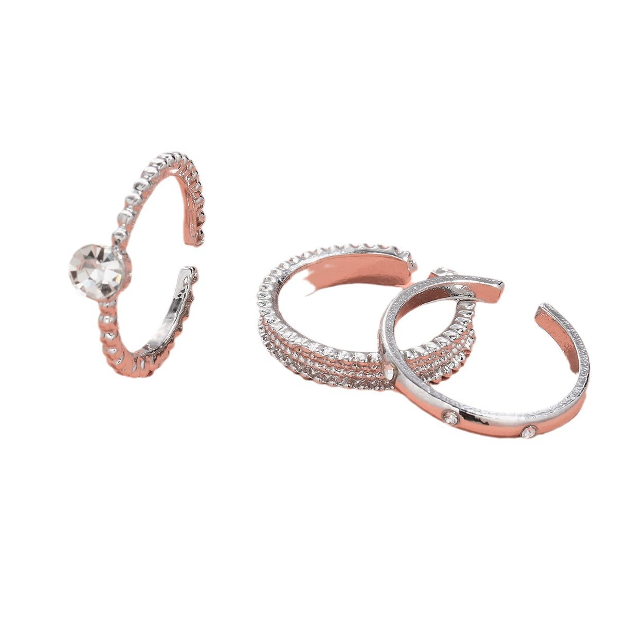 Zirconium Ring Set, one size, simple elegant bright style, high-quality finish