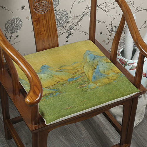 Thousand Miles of Rivers and Mountains Cushion New Chinese Zen Landscape Chair Cushion Mahogany Chair Circle Chair Tea Room Linen Sponge Cushion