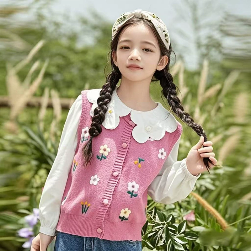 Детская одежда для девочек цветочные куклы воротник белая рубашка