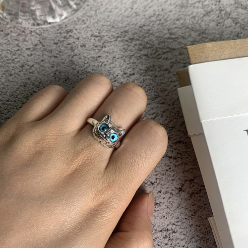 European and American new style retro style cat face ring fashionable cartoon kitten women's open ring (minimum order is one)