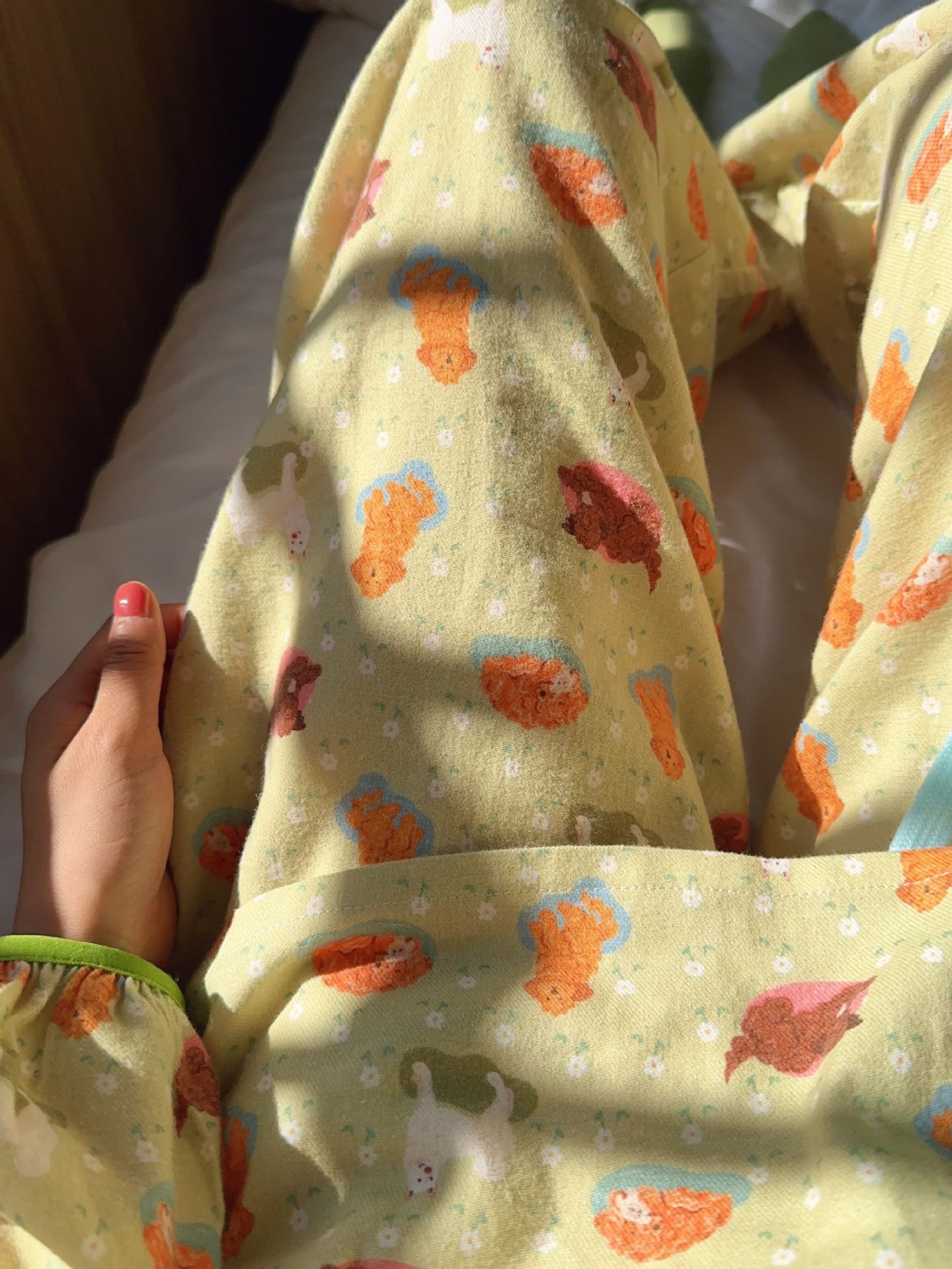 Pijamas sueltos de cereza de manzana de algodón cepillado, pantalones lindos para el hogar