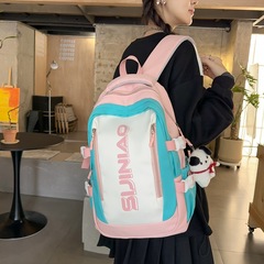 跨境拼色書包女高中生大容量森系雙肩包學院風學生電腦包旅行包男