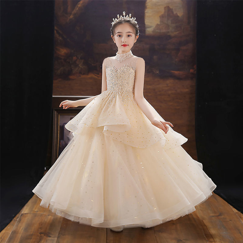 Spot vestido de novia de niña de las flores para niños pasarela femenina vestido de noche de gasa hinchada pequeña presentadora interpretación de piano falda larga verano