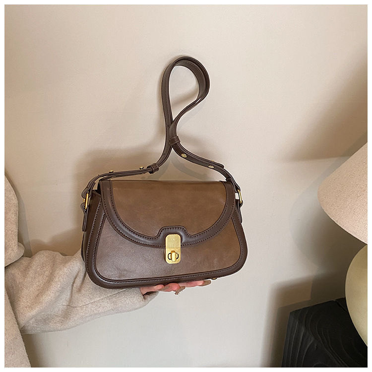 Women's Medium Pu Leather Color Block Vintage Style Flip Cover Shoulder Bag display picture 1