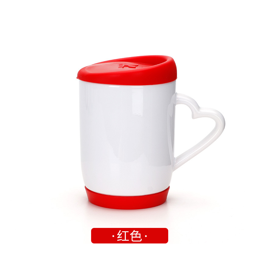 Taza blanca de transferencia de calor Taza con tapa de silicona Diy Taza de impresión personalizada Taza publicitaria Taza de cerámica en blanco