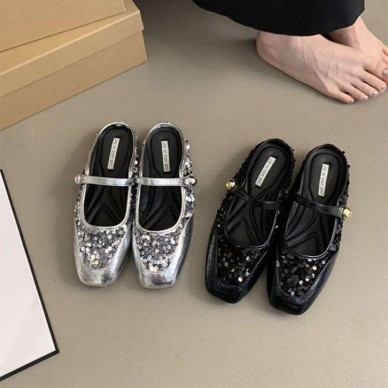 春夏の女性用フレンチスタイルハーフスリッパ、新しいスタイルのフラットソールスリッポン、ヒールなしの怠惰なビーニーシューズ、トレンディなシングルシューズ|undefined