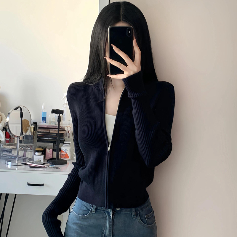 韩版软糯拉链针织衫女士秋冬新品内搭休闲学院风毛衣外套卫衣上衣|undefined