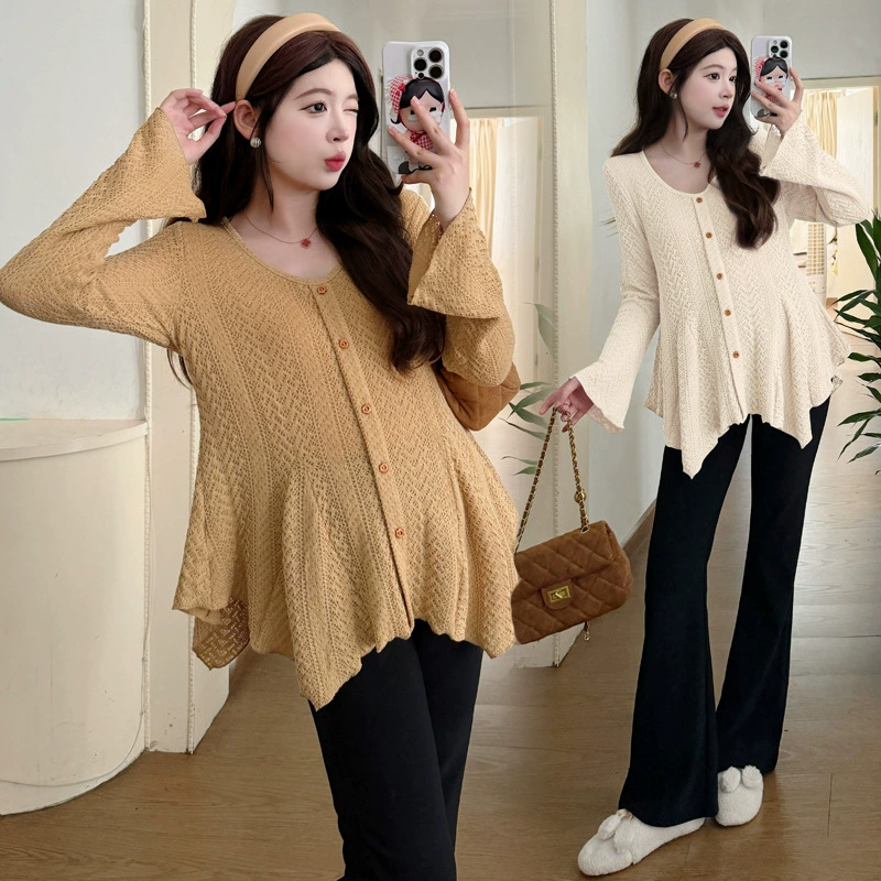 Demi-season thermal underwear, knitted fashionable sweater, megaphone for pregnant, Korean style, fitted