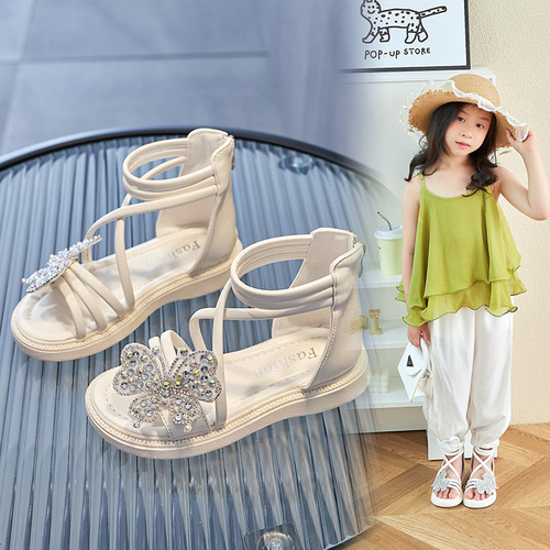 Girls Roman sandals summer new Korean fashion children's shoes little girl baby princess shoes soft sole non-slip