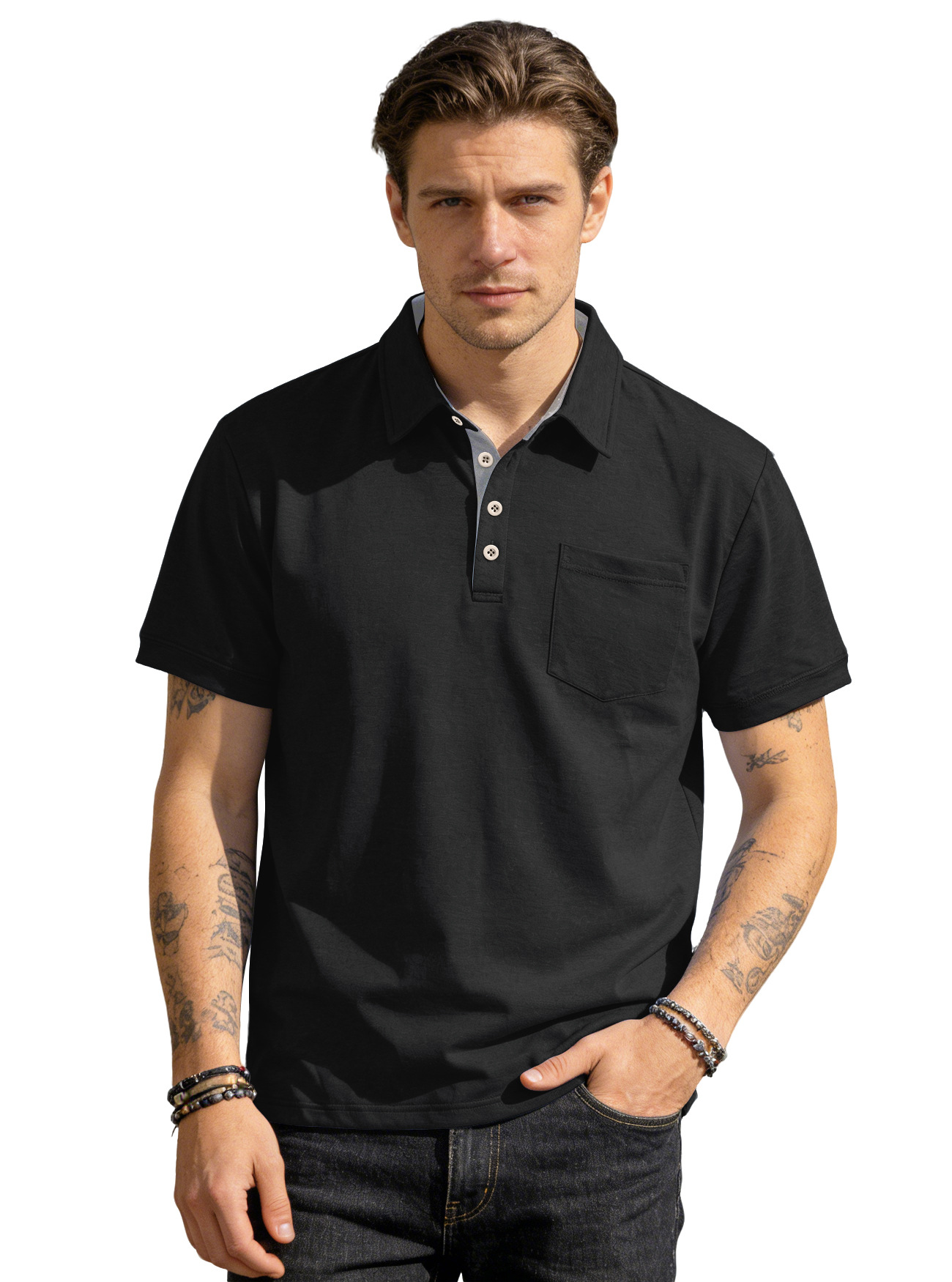 Nuevo transfronterizo Europa y América de verano hombre nuevo polo de manga corta con solapa de color sólido camiseta casual para hombre