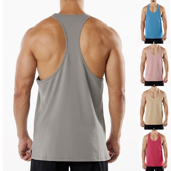 Muscle Brothers Fitness Round Neck Vest Cotton Men's Sports and Leisure European and American Large Size Breathable Slit Vest Summer