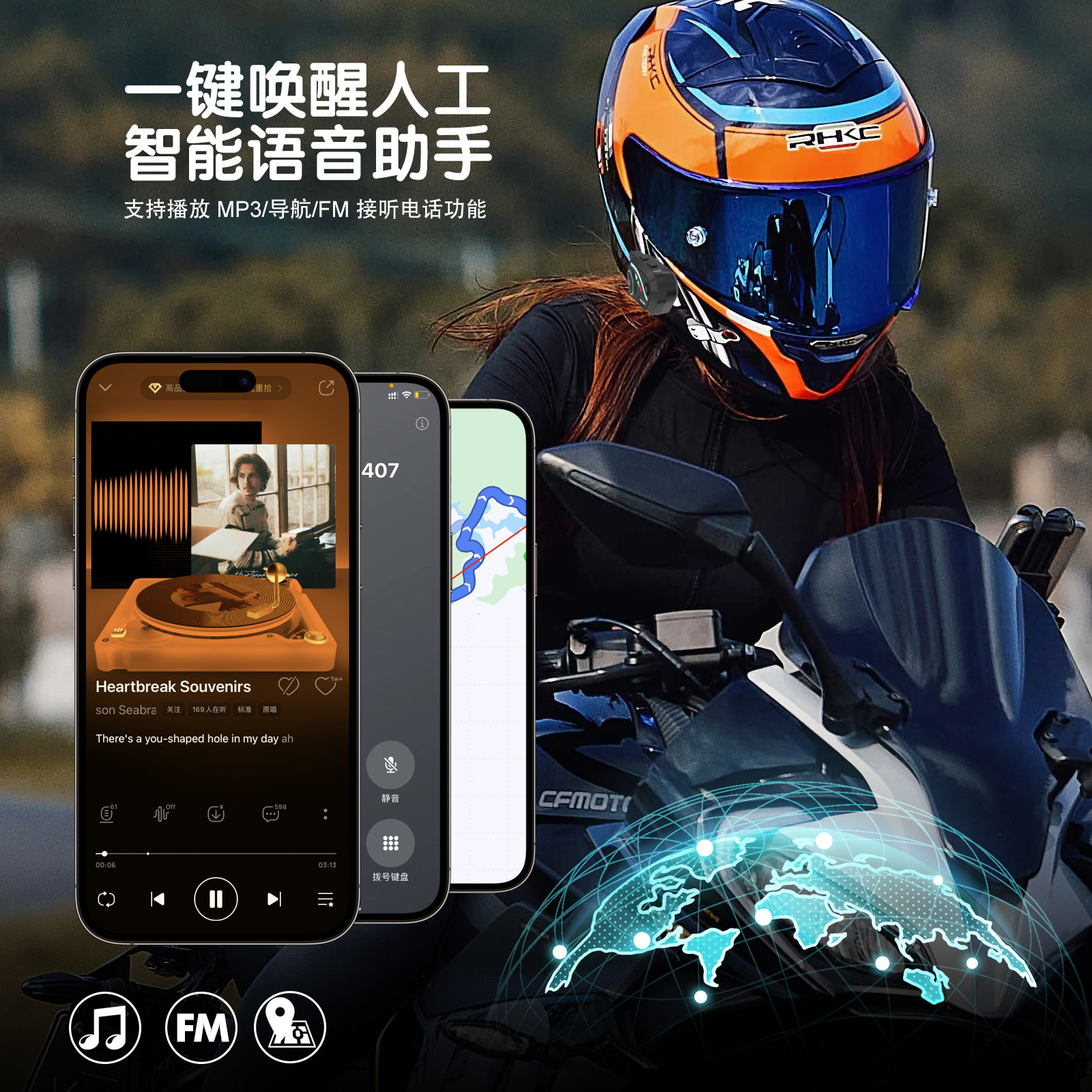 Cross-Border V8 High-Quality Soundproof Bluetooth Headset for Both Rain and Shine, Built-In Waterproof, Compatible with Full-Face Motorcycle Helmets