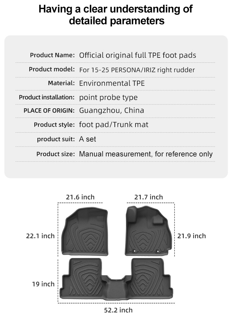 Suitable for 15-25 Models of Proton Persona/Iriz Car Floor Mats Tpe Floor Mats and Trunk Mats